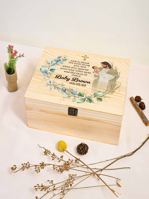 Baby Memorial Box – Personalized Name & Date | Faith Keepsake “Face of Jesus”